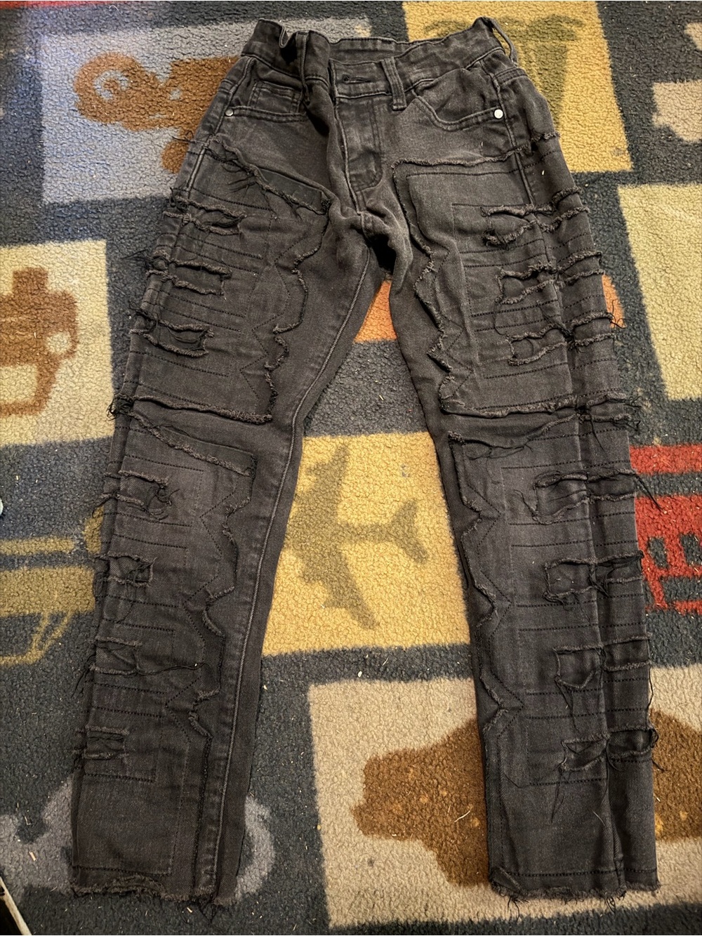 Men's Distressed Ripped Slim Fit Jeans - Black